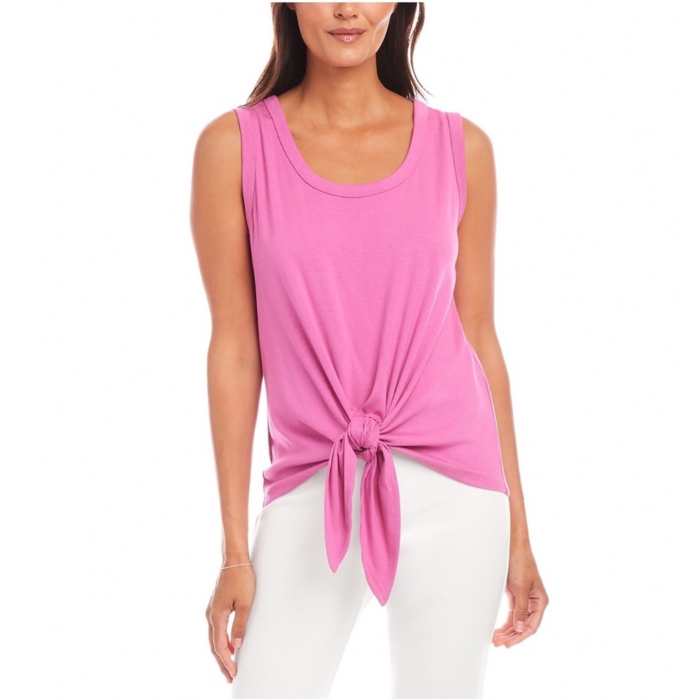 Karen Kane Tie Front Tank Top Tulip Pink Hemp Blend Sleeveless Scoop Neck Large